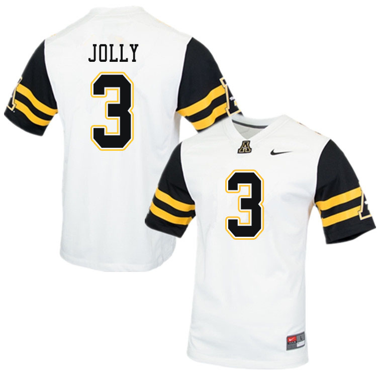 Men #3 Shaun Jolly Appalachian State Mountaineers College Football Jerseys Sale-White